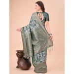 Generic Women's Cotton Printed Saree With Unstitched Blouse 5.5Mtr (Green) - Image 3