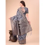 Generic Women's Cotton Printed Saree With Unstitched Blouse 5.5Mtr (Navy Blue) - Image 3