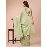 Generic Women's Cotton Printed Saree With Unstitched Blouse 5.5Mtr (Light Green) - Image 3