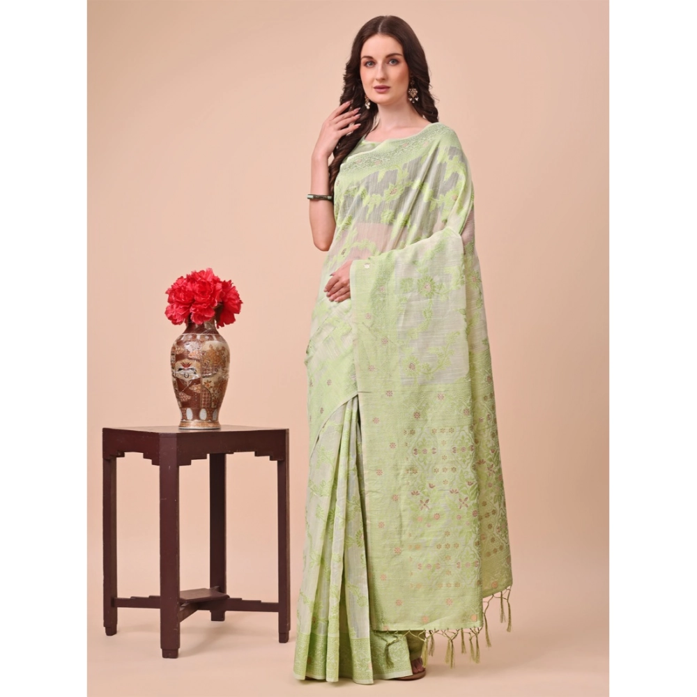 54442602439_8fdb3b0c18_o_d-1000x1000-1.webp Generic Women's Cotton Printed Saree With Unstitched Blouse 5.5Mtr (Light Green) - Image 1