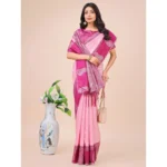 Generic Women's Lichi Silk Printed Saree With Unstitched Blouse 5.5Mtr (Light Pink) - Image 2