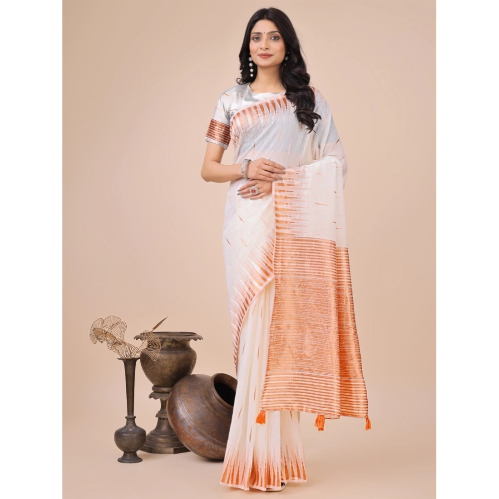 54442603549_e27af06b4a_o_d-1000x1000-1.webp Generic Women's Linen Cotton Printed Saree With Unstitched Blouse 5.5Mtr (White) - Image 1