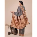 Generic Women's Linen Cotton Printed Saree With Unstitched Blouse 5.5Mtr (Grey) - Image 3