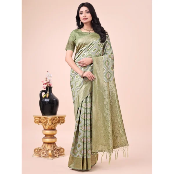 Generic Women's Cotton Printed Saree With Unstitched Blouse 5.5Mtr (Mhendi Green)