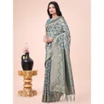 Generic Women's Cotton Printed Saree With Unstitched Blouse 5.5Mtr (Green) - Image 2