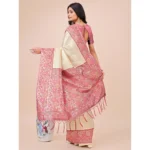 Generic Women's Lichi Silk Printed Saree With Unstitched Blouse 5.5Mtr (Cream) - Image 3