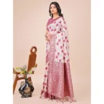 Generic Women's Linen Cotton Printed Saree With Unstitched Blouse 5.5Mtr (Magenta)