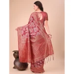 Generic Women's Cotton Printed Saree With Unstitched Blouse 5.5Mtr (Red) - Image 3