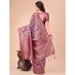 Generic Women's Cotton Printed Saree With Unstitched Blouse 5.5Mtr (Magenta) - Image 3