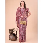 Generic Women's Cotton Printed Saree With Unstitched Blouse 5.5Mtr (Magenta) - Image 2