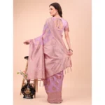 Generic Women's Cotton Printed Saree With Unstitched Blouse 5.5Mtr (Light Pink) - Image 3