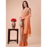 Generic Women's Cotton Printed Saree With Unstitched Blouse 5.5Mtr (Orange) - Image 2