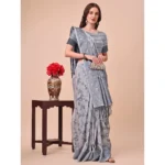Generic Women's Cotton Printed Saree With Unstitched Blouse 5.5Mtr (Grey) - Image 2