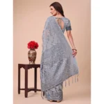 Generic Women's Cotton Printed Saree With Unstitched Blouse 5.5Mtr (Grey) - Image 3