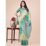 Generic Women's Lichi Silk Printed Saree With Unstitched Blouse 5.5Mtr (Light Green) - Image 2