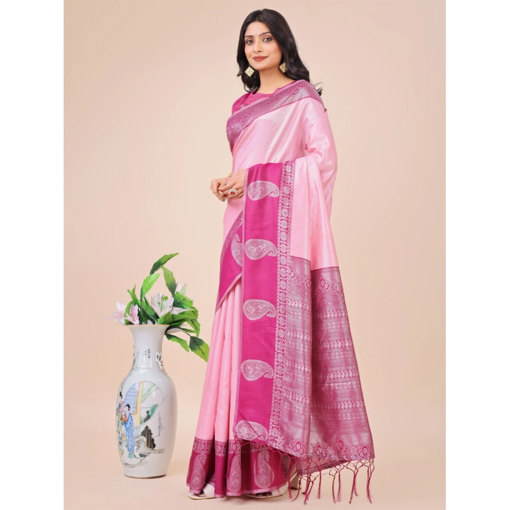 54442660443_3ceecb0509_o_d-1000x1000-1.webp Generic Women's Lichi Silk Printed Saree With Unstitched Blouse 5.5Mtr (Light Pink) - Image 1