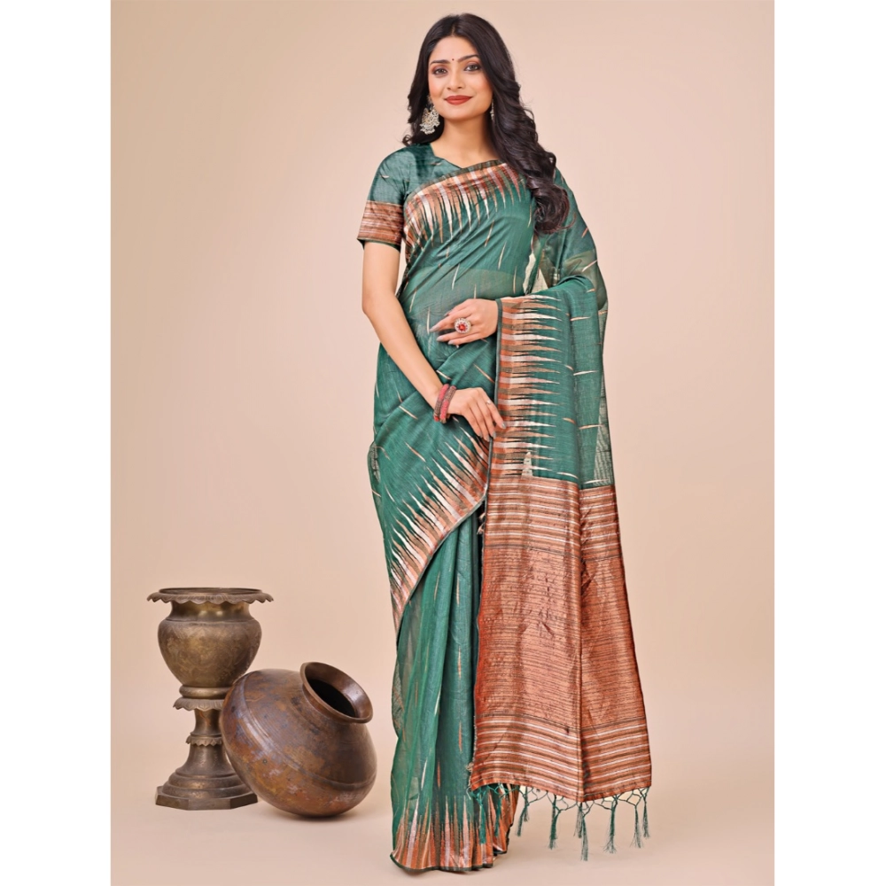 54442661413_a1a6c4819d_o_d-1000x1000-1.webp Generic Women's Linen Cotton Printed Saree With Unstitched Blouse 5.5Mtr (Green) - Image 1
