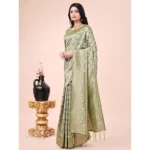 Generic Women's Cotton Printed Saree With Unstitched Blouse 5.5Mtr (Mhendi Green) - Image 2