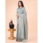 Generic Women's Cotton Printed Saree With Unstitched Blouse 5.5Mtr (Sky Blue) - Image 2
