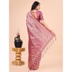 Generic Women's Cotton Printed Saree With Unstitched Blouse 5.5Mtr (Pink) - Image 3