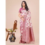 Generic Women's Linen Cotton Printed Saree With Unstitched Blouse 5.5Mtr (Magenta) - Image 2
