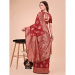 Generic Women's Cotton Printed Saree With Unstitched Blouse 5.5Mtr (Maroon) - Image 3