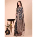 Generic Women's Cotton Printed Saree With Unstitched Blouse 5.5Mtr (Black)