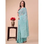 Generic Women's Cotton Printed Saree With Unstitched Blouse 5.5Mtr (Sky Blue)