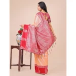 Generic Women's Lichi Silk Printed Saree With Unstitched Blouse 5.5Mtr (Peach) - Image 3
