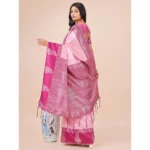 Generic Women's Lichi Silk Printed Saree With Unstitched Blouse 5.5Mtr (Light Pink) - Image 3