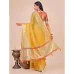 Generic Women's Organza Printed Saree With Unstitched Blouse 5.5Mtr (Yellow) - Image 3