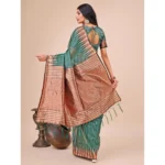 Generic Women's Linen Cotton Printed Saree With Unstitched Blouse 5.5Mtr (Green) - Image 3