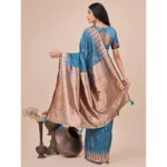 Generic Women's Linen Cotton Printed Saree With Unstitched Blouse 5.5Mtr (Blue) - Image 3