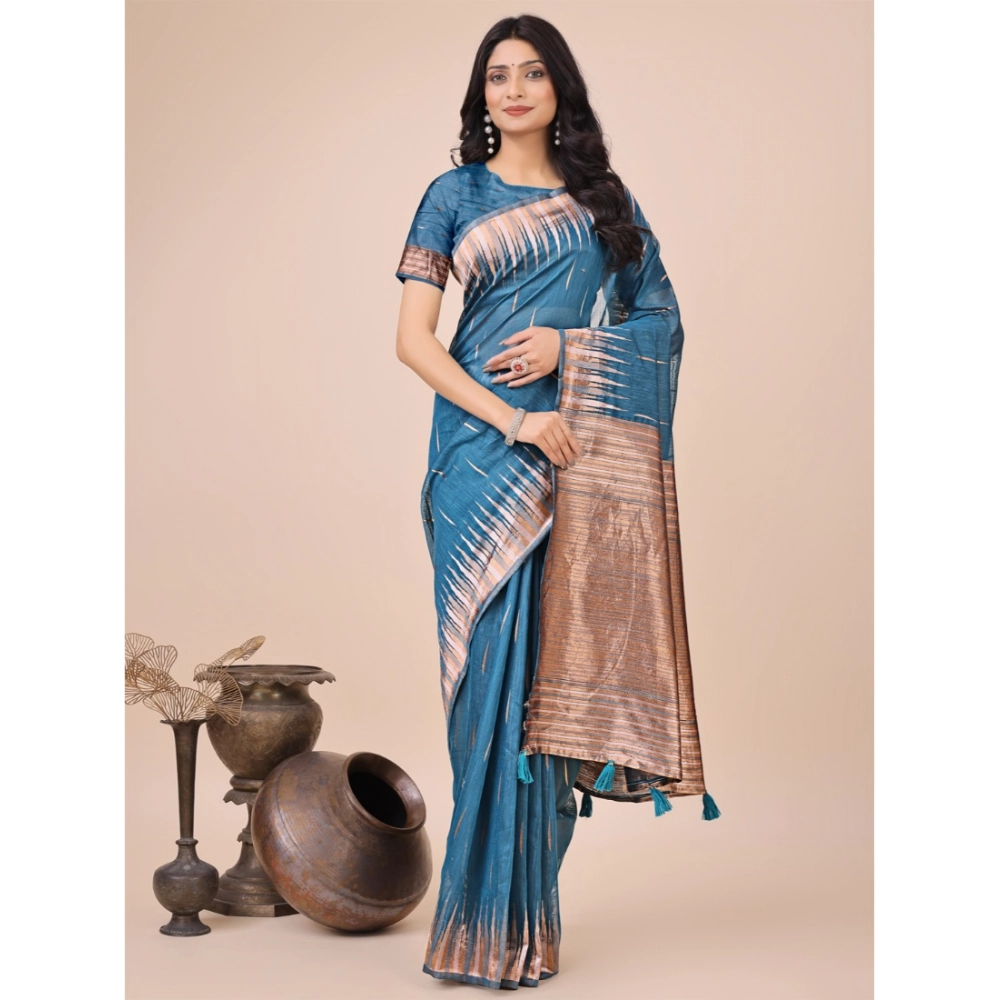 54442783875_e22e14a71a_o_d-1000x1000-1.webp Generic Women's Linen Cotton Printed Saree With Unstitched Blouse 5.5Mtr (Blue) - Image 1