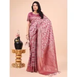 Generic Women's Cotton Printed Saree With Unstitched Blouse 5.5Mtr (Pink) - Image 2