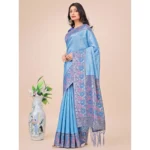 Generic Women's Lichi Silk Printed Saree With Unstitched Blouse 5.5Mtr (Sky Blue) - Image 2