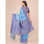 Generic Women's Lichi Silk Printed Saree With Unstitched Blouse 5.5Mtr (Sky Blue) - Image 3