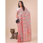 Generic Women's Cotton Printed Saree With Unstitched Blouse 5.5Mtr (White) - Image 2