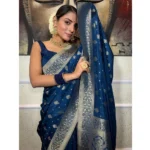 Generic Women's Silk Printed Saree With Unstitched Blouse 5.5Mtr (Rama) - Image 2