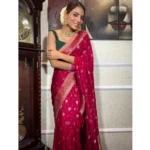 Generic Women's Silk Printed Saree With Unstitched Blouse 5.5Mtr (Rani Pink) - Image 3