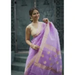 Generic Women's Cotton  Printed Saree With Unstitched Blouse 5.5Mtr (Lavender) - Image 2