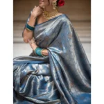 Generic Women's Silk Printed Saree With Unstitched Blouse 5.5Mtr (Rama) - Image 3