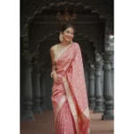 Generic Women's Cotton  Printed Saree With Unstitched Blouse 5.5Mtr (Peach) - Image 3
