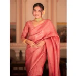 Generic Women's Silk Printed Saree With Unstitched Blouse 5.5Mtr (Pink) - Image 2