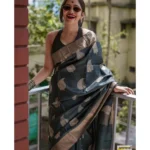 Generic Women's Silk Printed Saree With Unstitched Blouse 5.5Mtr (Black) - Image 2