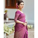 Generic Women's Silk Printed Saree With Unstitched Blouse 5.5Mtr (Purple) - Image 2