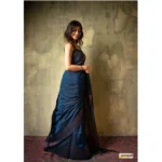 Generic Women's Silk Printed Saree With Unstitched Blouse 5.5Mtr (Navy Blue) - Image 2