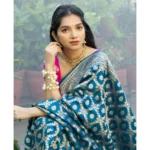 Generic Women's Silk Printed Saree With Unstitched Blouse 5.5Mtr (Sky Blue) - Image 2