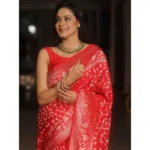 Generic Women's Silk Printed Saree With Unstitched Blouse 5.5Mtr (Orange) - Image 2