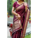 Generic Women's Silk Printed Saree With Unstitched Blouse 5.5Mtr (Maroon) - Image 2